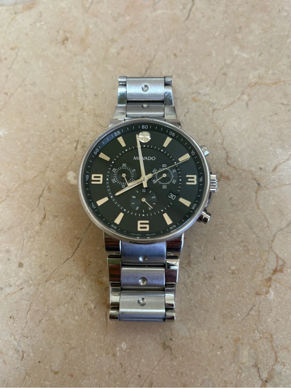 Movado Black Dial Stainless Steel Chronograph Watch